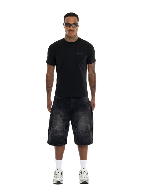 YFM Grid Jorts Washed Black