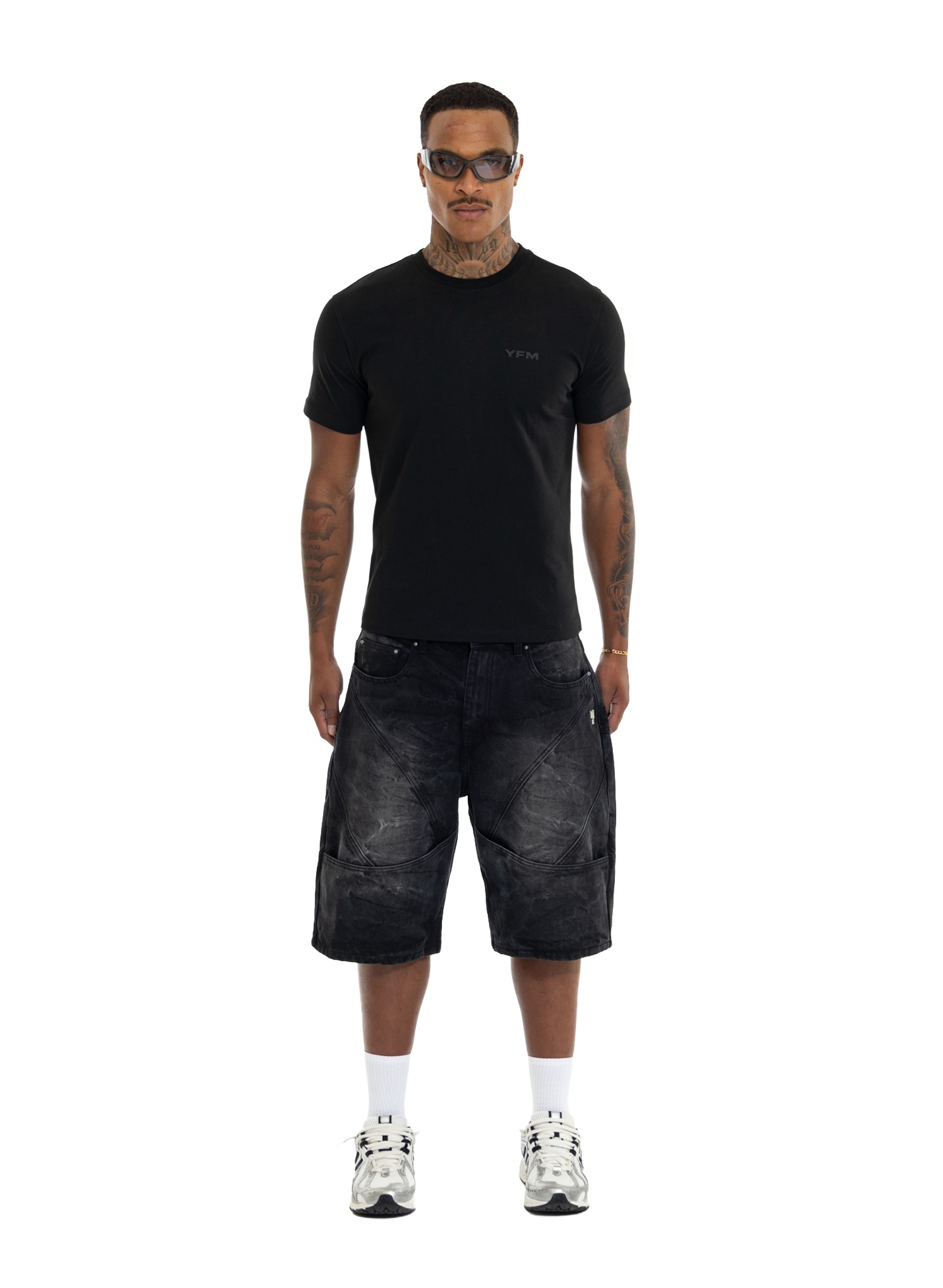 YFM Grid Jorts Washed Black